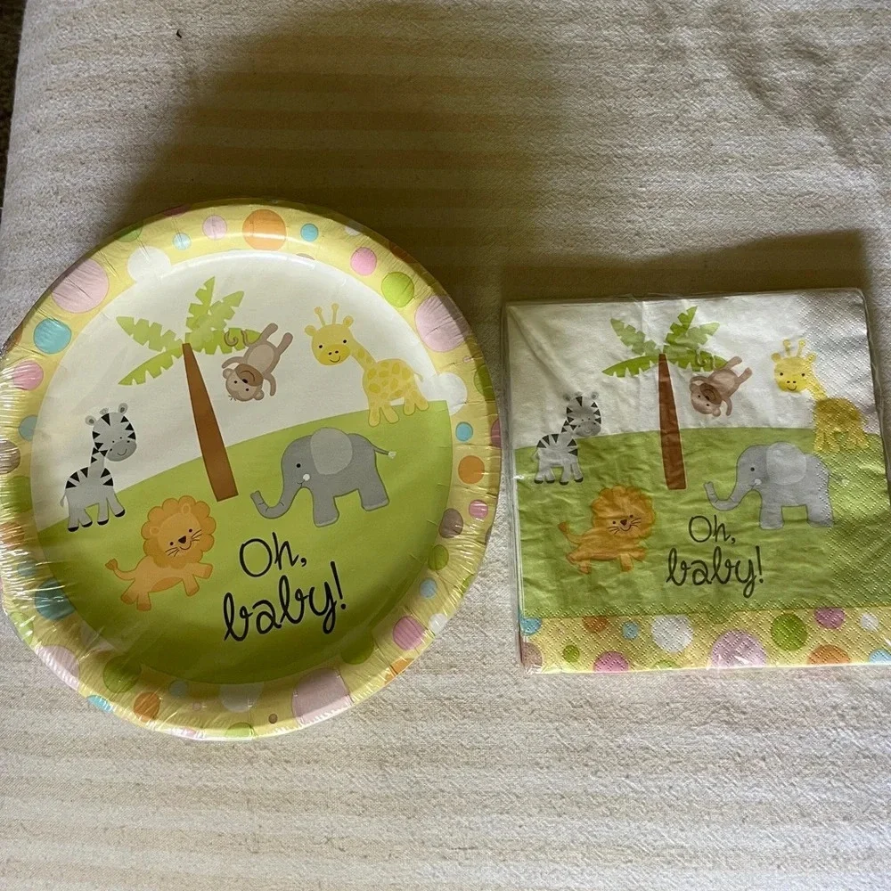 Safari Zoo Animal Plates & Napkins for Baby Shower